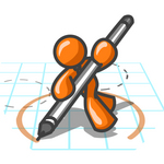 Clip Art Graphic of an Orange Guy Character Drawing A Circle On Graph Paper