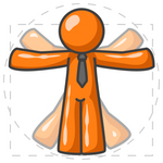 Clip Art Graphic of an Orange Guy Character Doing Jumping Jacks, Resembling The Vitruvian Man By Leonardo Da Vinci