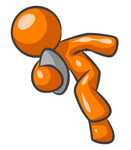 Clip Art Graphic of an Orange Guy Character Sprinting With A Football