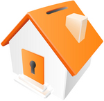 Clip Art Graphic of an Orange Home With A Keyhole And Coin Slot