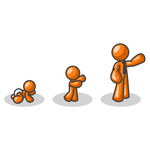 Clip Art Graphic of an Orange Guy Character Growing From A Baby To A Man