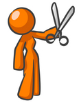 Clip Art Graphic of an Orange Woman Character Holding A Pair Of Scissors
