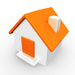 Clip Art Graphic of an White Home With An Orange Roof And Door