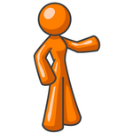 Clip Art Graphic of an Orange Woman Character Standing And Pointing