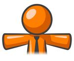 Clip Art Graphic of an Orange Guy Character Wearing A Business Tie, Holding His Arms Out