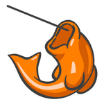 Clip Art Graphic of an Orange Fish Jumping On A Fishing Line