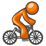 Clip Art Graphic of an Orange Guy Character Riding A Mountain Bike