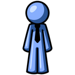 Clip Art Graphic of a Blue Guy Character In A Business Tie Standing Straight