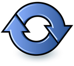 Clip Art Graphic of Blue Refresh Arrows For A Web Browser