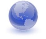 Clip Art Graphic of a Blue Globe Reflecting Light And Focused On The Americas