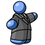 Clip Art Graphic of a Fat Blue Guy Character In A Suit