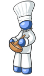 Clip Art Graphic of a Blue Guy Character Chef Stirring Food