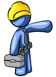 Clip Art Graphic of a Blue Guy Character Construction Worker