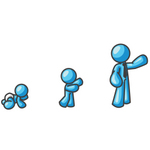 Clip Art Graphic of a Sky Blue Guy Character Growing From a Baby to a Man
