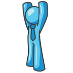 Clip Art Graphic of a Sky Blue Guy Character Holding His Arms Up