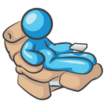 Clip Art Graphic of a Sky Blue Guy Character Relaxing in a Recliner Chair