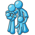 Clip Art Graphic of a Sky Blue Family Hugging
