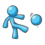 Clip Art Graphic of a Sky Blue Guy Character Kicking a Ball