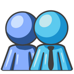 Clip Art Graphic of a Sky Blue Guy Character Boss With Employee