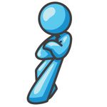 Clip Art Graphic of a Sky Blue Guy Character Leaning Against a Wall