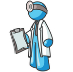 Clip Art Graphic of a Sky Blue Guy Character Doctor Carrying a Clipboard
