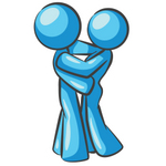 Clip Art Graphic of a Sky Blue Couple Hugging