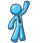 Clip Art Graphic of a Sky Blue Guy Character Waving