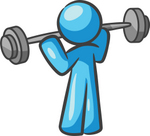 Clip Art Graphic of a Sky Blue Guy Character Lifting a Barbell