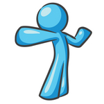 Clip Art Graphic of a Sky Blue Guy Character Stretching