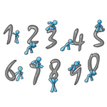 Clip Art Graphic of a Sky Blue Guy Character With Numbers