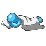 Clip Art Graphic of a Sky Blue Guy Character Sleeping on a Pillow With a Blanket