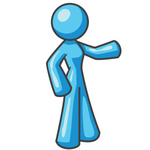 Clip Art Graphic of a Sky Blue Lady Character Pointing