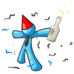 Clip Art Graphic of a Sky Blue Guy Character Partying With Liquor