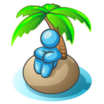 Clip Art Graphic of a Sky Blue Guy Character on an Island