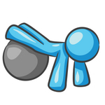 Clip Art Graphic of a Sky Blue Guy Character With a Yoga Ball