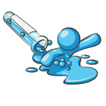 Clip Art Graphic of a Sky Blue Guy Character Spilling Out of a Test Tube